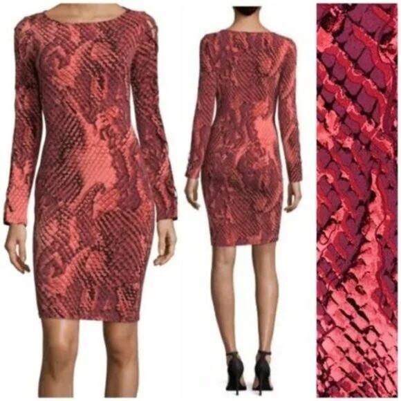 Project Runway Red Snakeskin Print Long Sleeve Mini Dress Women's Size XS - Picture 1 of 8